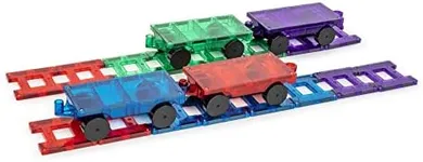 Playmags Magnetic Tiles Train Set, 20 Piece Accessory Set Includes 4 Trains, Stronger Magnets, Building Blocks Add-On, STEM Toys for Kids.