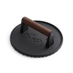 M-Cooker Cast Iron Grill Press, Perfect for Bacon, Steak & Hamburgers, Pre-Seasoned with Wood Handle, 8 Inch, Black