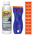 Zep Sticky Stuff Remover 250ml and Scraper Tool Bundle with 10 Plastic blades work as an Adhesive Remover, Glue Remover, Sticker Remover and Glue Remover Solvent