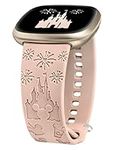 Girovo Engraved Cartoon Band Compatible with Fitbit Sense Bands/Sense 2/Versa 3/Versa 4 Watch Band, Soft Silicone Replacement Strap Cute Sport Wristbands for Fitbit Versa 3 Bands Women Girls, Pink