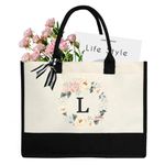 DWDC A-Z 26 Letter Canvas Tote Bag,Personalized Present Bag, Suitable for Wedding, Birthday, Beach, Holiday, is a Great Gift for Women, Mom, Teachers, Friends, Bridesmaids(Letter L)