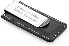 EIO Gifts Personalised Stitched Leather and Chrome Money Clip Engraved - Engraved with Your Custom Text