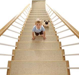 WELINHOME Chenille Stair Treads for Wooden Steps 8"x30" (15 Pack), Ultra Soft Non-Slip Carpet Stair Runners Indoor, Peel and Stick Self-Adhesive Step Rugs for Kids & Dogs, Machine Washable, Beige