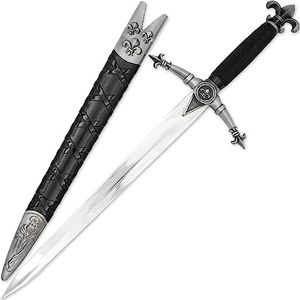 Armory Replicas™ - Divine Ruler Fluer De Lis Arming Dagger Knife - French Style Medieval Inspired Stainless Steel Costume Knife W/Hard Scabbard