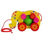 Channapatna Toys Pull Along Toy Wooden Elephant for 12 Months & Above Kids, Toddlers, Infant & Preschool Toys - Multicolor - with Attached String- Encourage Walking