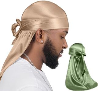 ForceWave 2 Pieces Silky Durag Pack for Men Women Waves, Premium Satin Deluxe Du-rag (Champagne+Sage)
