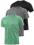 Star Vibe 3 Pack Men's Dry Fit T Shirt Moisture Wicking Athletic Tees Exercise Fitness Activewear Short Sleeves Gym Workout Top Black/Dark Grey/Green XL