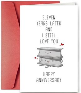 SuperShunhu Funny 11 Years Anniversary Card, 11th Anniversary Card for Him Her, Steel Anniversary Pun Card for Husband or Wife, Eleven Years Later and I Steel Love You