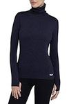 TCA Women's Warm Up Long Sleeve Training Workout Funnel Neck Thermal Running Top with Thumbholes - Night Sky, S