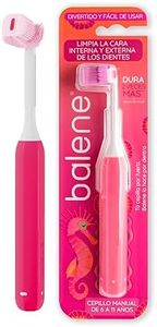 BALENE - Cepillo de Dientes de Doble Cara para Niños, Limpia el Interior y Exterior de la boca, Filamentos Antibacterianos, Cabezal Suave y Flexible, Mango Giratorio, Color Fucsia