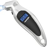 EPAuto Digital Tire Pressure Gauge with Backlit Digital Display, 150 PSI of 4 Pressure Ranges for Car and Bicycle, Silver