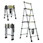 4+5 Steps(4.6ft + 5.6ft) Aluminium Herringbone Ladder Portable Household A-Frame Portable Multi-Purpose Telescopic Ladder