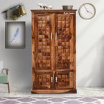 SONA ART & CRAFTS Solid Sheesham Wood Diamond Cut Four Door Almirah/Wardrobe/Cabinet with Storage of Four Shelves and Two Drawers (Natural Honey Oak)