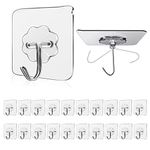 Wall Hooks 15Kg(Max) Transparent Seamless Hooks for Hanging,Waterproof Oilproof Bathroom Kitchen Heavy Duty Adhesive Hooks,Coat Hooks, Utility Towel Bath Ceiling Hooks (20Pack)