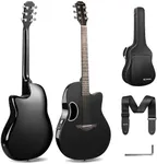 CAHAYA Acoustic Electric Guitar Kit - 41” Carbon Fiber Durable Beginner Adult Acoustic Guitar Set with Thick Padded Guitar Bag Adjustable Denim Strap Safety Lock (Black)