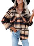 Iris Sprite Flannel Plaid Shirt for Women Long Sleeve Shirts Button Down Corduroy Shirt Shackets(Plaid Orange,X-Large)