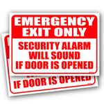 Wrapco (2 Pack) Emergency Exit Only Alarm Will Sound Sign 10"x7" 4MIL UV Laminated Emergency Exit Only Door Sign Self Adhesive Sticker Decal