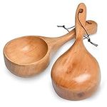 2 Pack Wooden Scoop Akamino Bath Salt Scoop for Sauna, Solid Wood Water Scoop Rice Spoon for Canisters - Multipurpose Tableware Kitchen Utensil