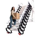 12ft Attic Ladder Pull Down System,13-Step Loft Ladder Wall Mounted Pull Down Attic Stairs,1323lbs Capacity Foldable Loft Stairs with Armrests 13Steps