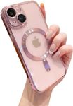 mobistyle TPU Designed for iPhone 15 Luxury Electroplating Case [Magnetic MagSafe] [Integrated Lens Protection] Back Cover Case for iPhone 15 (Pink)