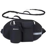 Hands free dog running lead & belt for 2 dogs,Professional and dog lead retractable,Adjustable with wide back support Waist Belt and Pouch for Walking, Training, or Jogging,Black