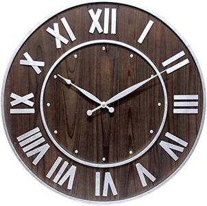 Infinity Instruments Wooden Barrel Wall Clock, Country Retro Farmhouse Style Elevates Any Room in The Home, 24 Inch, Dark Brown