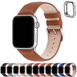 Fullmosa Compatible with Apple Watch Straps 41mm 40mm 38mm, Genuine Leather iWatch Replacement Bands with Case for Series 9/8/7/6/5/4/3/2/1/SE/SE2 for Women Men, Caramel Brown+Silver Buckle