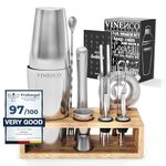 Cocktail Shaker Set Boston + Recipes Book - Premium Stainless Steel Bar Kit: Strainer, Double Jigger, Mixing Spoon | Pro Bartender Making Drinks Mojito Martini Gin Maker | Party Gift Box Women Men