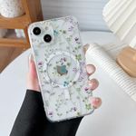 RALEAVO Magnetic Case for iPhone 14, Compatible with Magsafe Cute Flower Girls & Women Clear Case Silicone Shockproof Protective Cover with Floral Pattern Case for iPhone 14-Branches