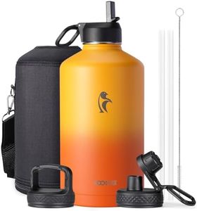 Coolflask 128 oz Gallon Water Bottle Insulated with Straw&3 Lids, Water Jug Large Stainless Steel Metal Vacuum Wide Mouth for Sports, Gym or Office, Non-BPA Keep Cold 48H Hot 24H, Ombre Yellow/Orange