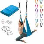 Aerial Yoga Hammock / Swing Set for Inversion Exercise and Antigravity Yoga/ Flying Yoga | Improve Flexibility & Core Strength for Home Fitness Training with Carabiners, Daisy Chains, Hooks and fasteners 8pc (Blue, 5 metre)