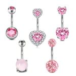 MODRSA Belly Button Ring Belly Rings Surgical Steel Pink Belly Button Rings Belly Button Piercing Jewelry Heart Belly Piercings for Women Navel Rings 5pcs