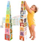 PepPlay Stacking & Nesting Cubes for Toddlers 1-3 Years 10 Sturdy Blocks that Teach Numbers, Animals, Shapes & Counting Taller Than Your Toddler Montessori Learning Toy Birthday Gift for Boys & Girls