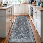 Luria Rugs Easy Care 2'6" x 10' Non-Slip 10 Ft Long Runner Rug for Entryway, Hallway, Bedroom, Bathroom, Kitchen - Vintage Floral, Moreno Collection - Dark Blue/Aqua