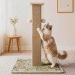 Catails Tall Cat Scratching Post for Indoor Cats Adults, 33'' Large Cat Scratch Post with Perch, Cute Cat Scratching Post with Boho Carpet ＆ Dangling Ball Toys, Green