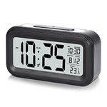 U-picks Alarm Clock 4.3" LED Display, Digital Alarm Clock with battery powered, Snooze, Easy to Use,Temperature, Date, 12/24 Hr, Light control Portable Alarm clocks bedside for Bedroom Office-Black