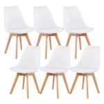 buybyroom Modern Dining Chairs Set of 6 with Wooden Legs and Soft Cushion for Living Room, Garden, Kitchen, Bedroom, Outdoor and Office, White