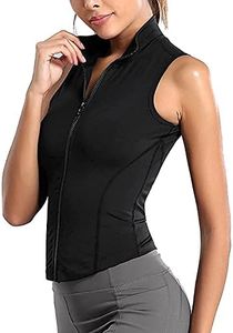 Xishiloft Womens Lightweight Full Zip Sleeveless Running Vest Slim Fit Workout Sportwear Gym Vests, Black, Large