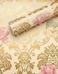 VI COLLECTIONS 1000 X 45 CM Golden Damask & Rose Flowers Self Adhesive Wallpaper