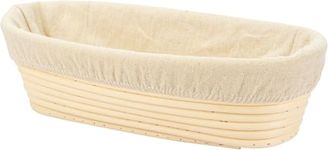 25cm/10 inch Oval Long Banneton Brotform Bread Dough Proofing Rising Rattan Basket & Liner for Professional & Home Bakers