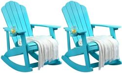 YITAHOME Outdoor Rocking Adirondack Chair Set of 2, Heavy Duty Plastic Rocking Chairs with Rotatable Cup Holder, Oversized Rocker Chair for Garden Lawn Yard Patio Deck Pool Porch Beach Fire Pit