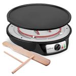 Detachable Electric Crepe Maker Griddle - Griddle Easy Cleaning Nonstick 12 Inch, Adjustable Temperature Control, Wooden Spatula & Batter Spreader Included