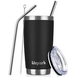 UsparkMC 20oz 550ml Tumbler Stainless Steel with Lid and Straw,Double Wall Vacuum Insulated Coffee Travel Mug for Hot & Cold,Reusable Cup,BPA Free,Black