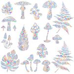 18 Pieces Mushroom and Leaf Window Clings for Glass Windows - Anti-Collision Window Decals for Bird Strikes,Non Adhesive Prismatic Window Clings, Rainbow Stickers