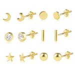 ASH'S CHOICE Gold Stud Earrings Set, 925 Sterling Silver Stud Earrings Set, Assorted Multipack 14k Gold Moon Star Ball Studs Sleeper Cartilage Earrings Small 9ct Gold Studs Earrings for Women