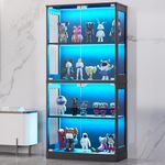 TEROL Display Cabinet with Glass Doors, 63” 4-Tier Wood Display Case with RGB Lights for Collectibles, Tall Curio Cabinet Anti-Tipping with Adjustable Shelves, Storage Cabinets for Living Room, Study