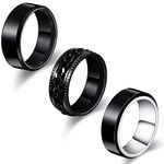 Yaomiao 3 Pcs Spinner Rings Mood Rings for Men Size 9 Titanium Stainless Steel Rings Cool Rings Anxiety Ring Twisted Chain Ring Rotatable Vintage Mens Black Ring Wedding Ring Embossing Style