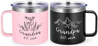 LiqCool 14 Oz Grandma and Grandpa Coffee Mugs, Christmas Pregnancy Announcement Birthday Gifts for Grandparents Est 2024, Promoted to Grandma Grandpa Gifts, Insulated Mugs(Black & Pink)