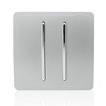 Trendi 2 Gang 2 Way Artistic Modern 10 Amp Rocker Light Switch Silver