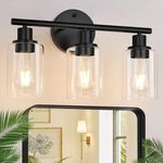 3-Light Bathroom Light Fixtures, Black Bathroom Wall Lights, Modern Bathroom Vanity Light with Clear Glass Shade, Bathroom Wall Lamp for Mirror Kitchen Bedroom Living Room